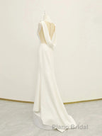 White v neck long Formal Prom dress, white evening dress