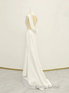 White v neck long Formal Prom dress, white evening dress