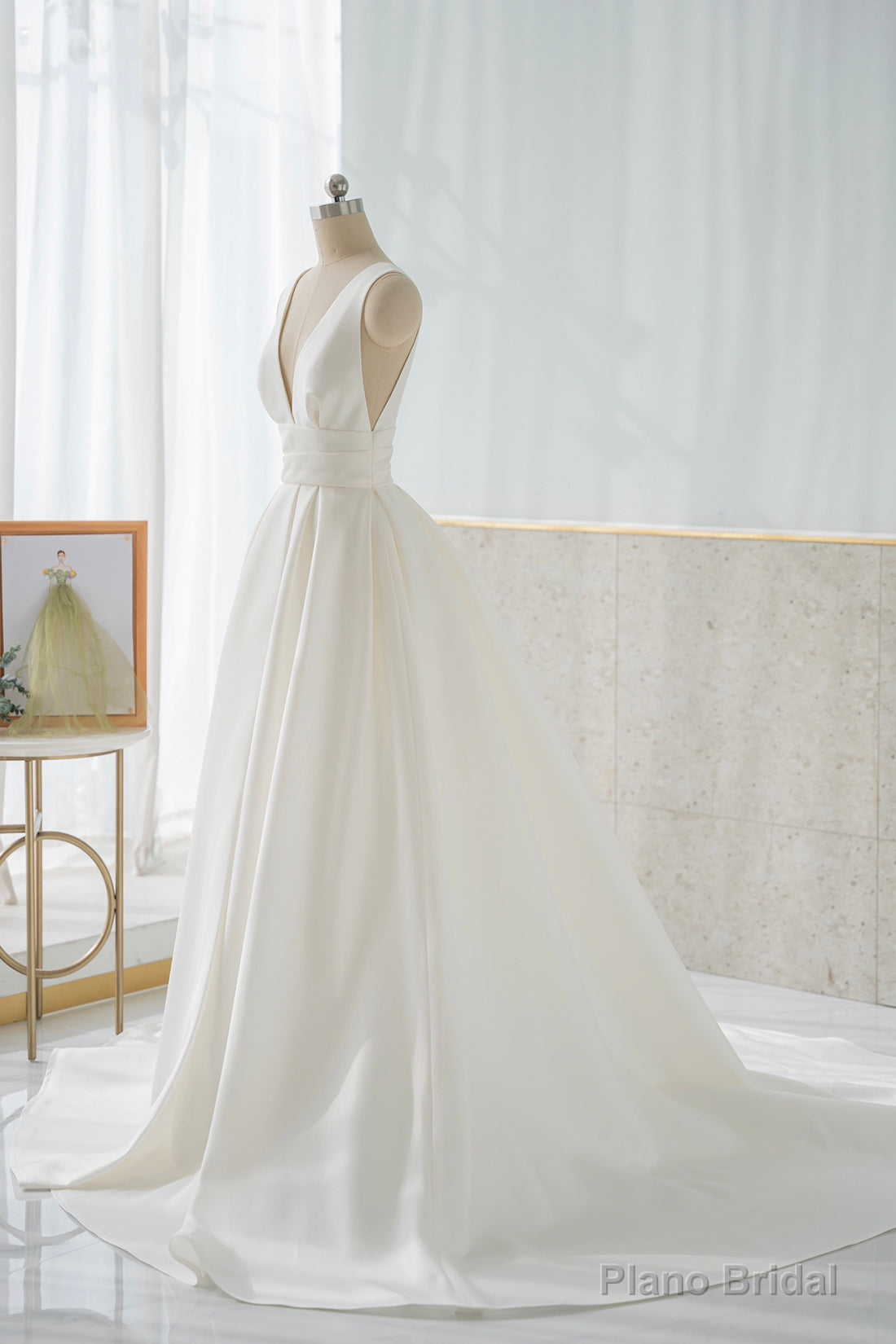 White V-Neck Satin Long Prom Dress, Simple A-Line Formal Dress