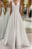 White v neck satin long Formal Prom dress white evening dress