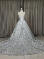 White V Neck Sequin Tulle Long Prom Dress White Tulle Evening Dress