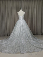 White V Neck Sequin Tulle Long Prom Dress White Tulle Evening Dress