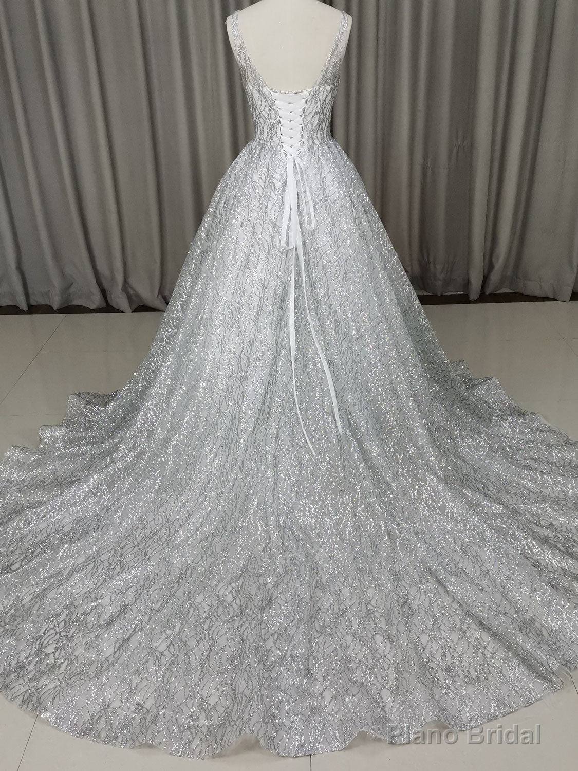 White V Neck Sequin Tulle Long Prom Dress White Tulle Evening Dress