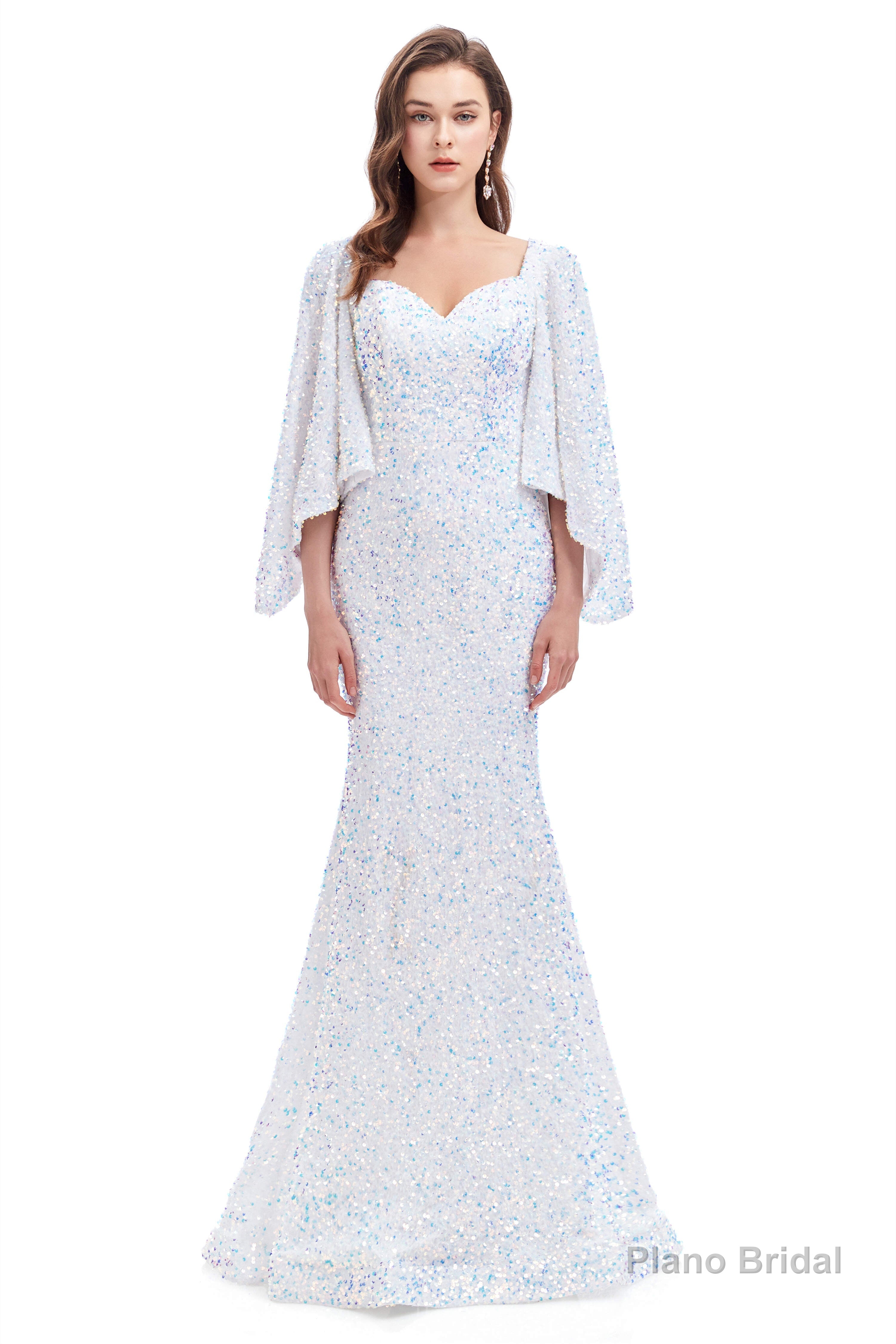 V-Neck Sequins Mermaid Prom Dresses with Sleeves