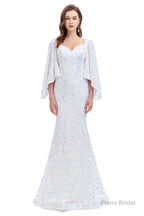 V-Neck Sequins Mermaid Prom Dresses with Sleeves
