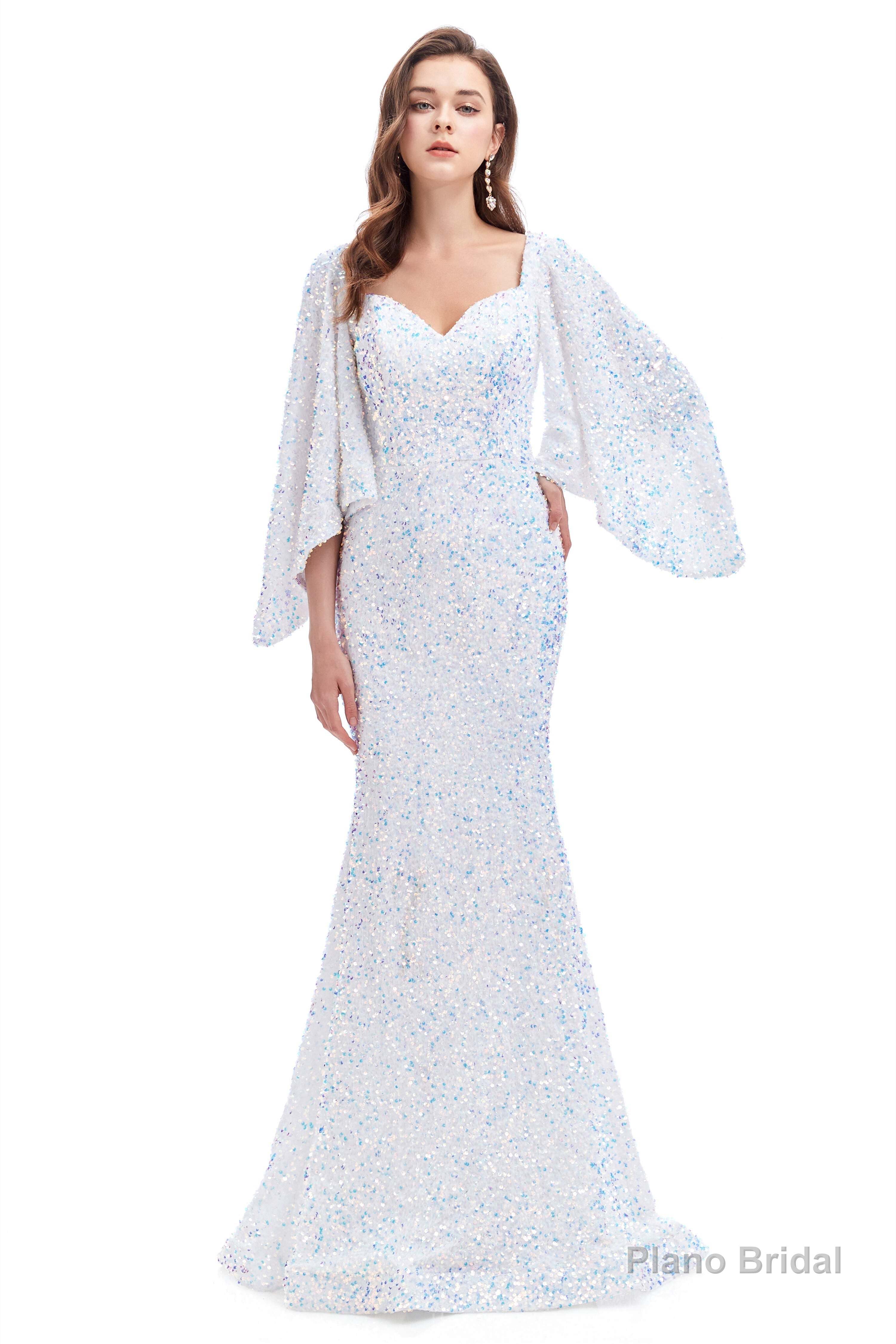 V-Neck Sequins Mermaid Prom Dresses with Sleeves