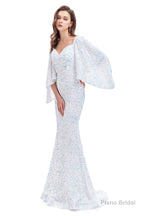 V-Neck Sequins Mermaid Prom Dresses with Sleeves