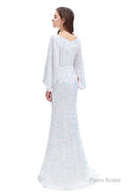 V-Neck Sequins Mermaid Prom Dresses with Sleeves