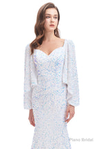 V-Neck Sequins Mermaid Prom Dresses with Sleeves