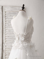 White V Neck Tulle Beads Long Prom Dress White Evening Dress