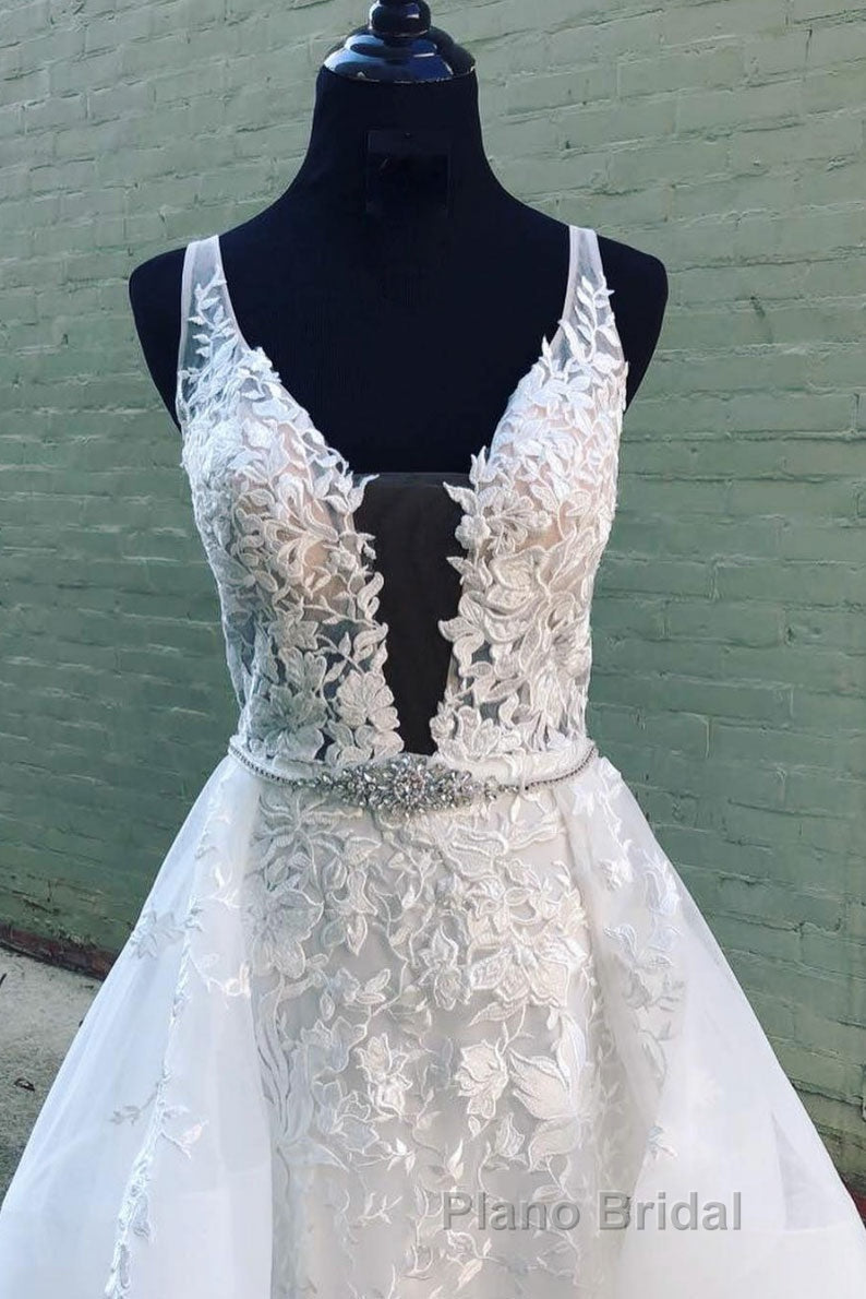 White v neck tulle lace long Formal Prom dress white tulle lace evening dress Secondary image