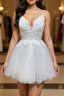White v neck tulle lace short Formal Prom dress, white homecoming dress