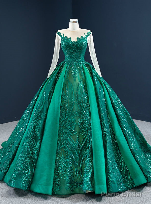 Wide Range Of Green Sequins Satin Long Sleeve Scoop Pleats Prom Dress