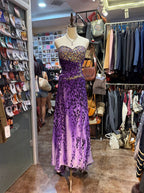 Wild Purple And Black Leopard Print Mermaid Strapless Chiffon Long Formal Prom Dresses