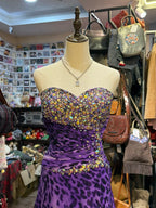 Wild Purple And Black Leopard Print Mermaid Strapless Chiffon Long Formal Prom Dresses