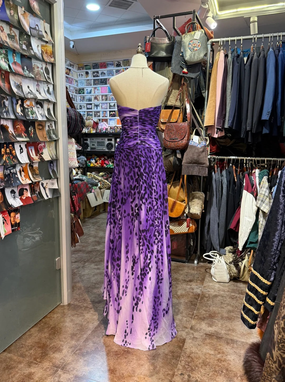 Wild Purple And Black Leopard Print Mermaid Strapless Chiffon Long Formal Prom Dresses