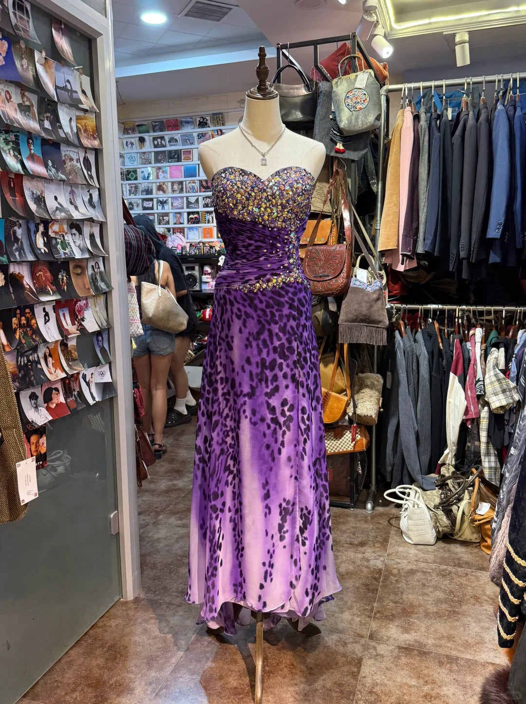 Wild Purple And Black Leopard Print Mermaid Strapless Chiffon Long Formal Prom Dresses Main image