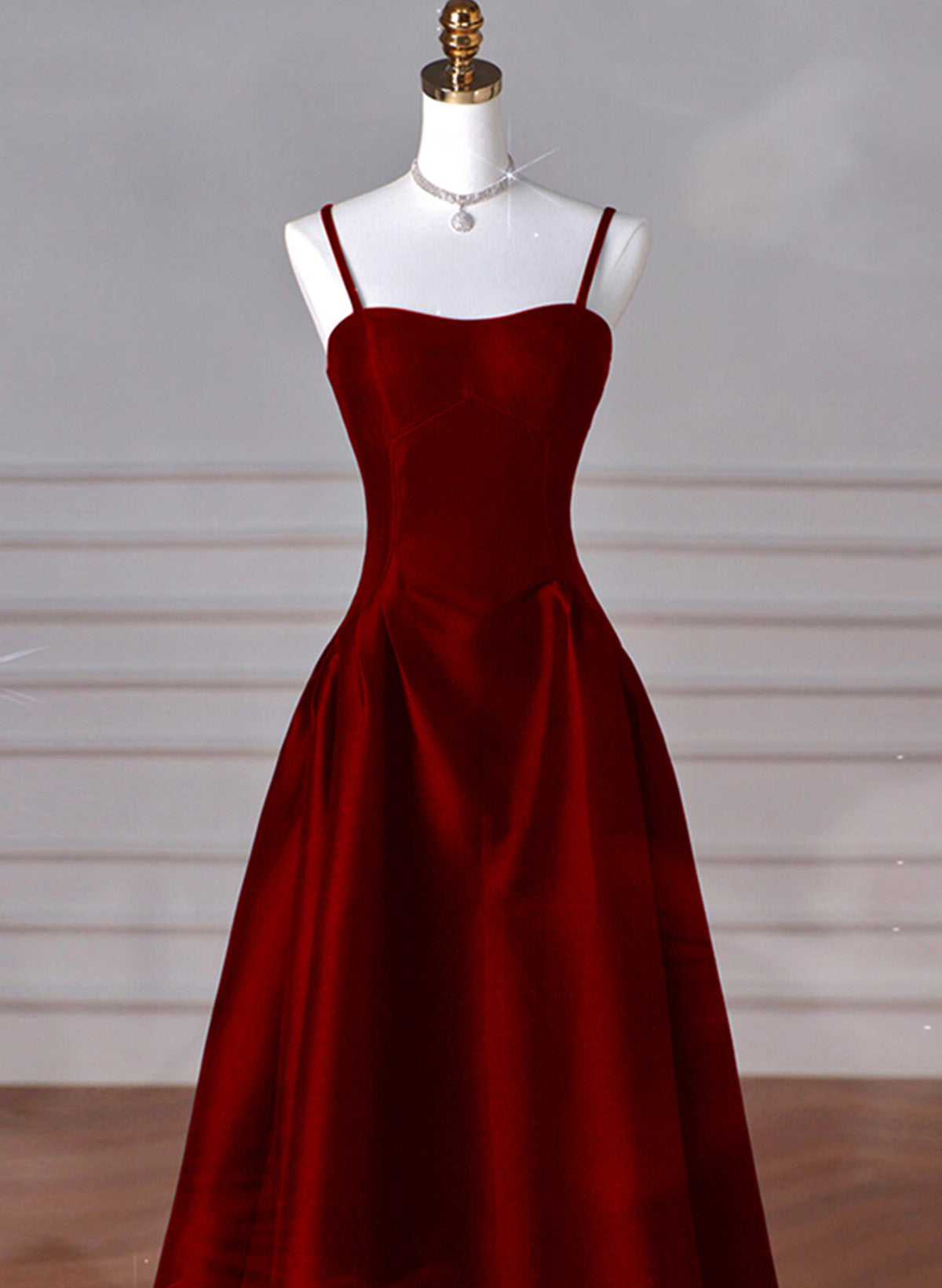 Wine Red A-Line Straps Satin Long Party Dresses, Wine Red Long Formal Prom Dresses Formal Evening Dresses Main image