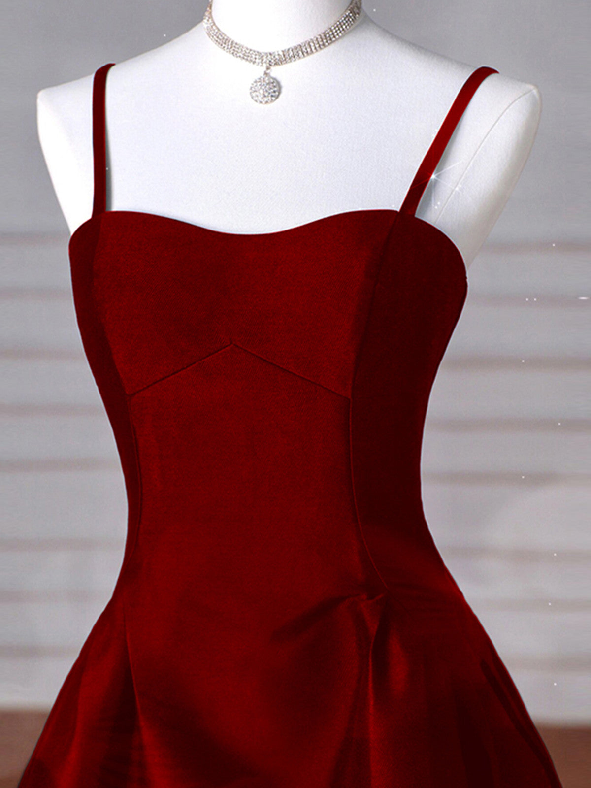 Wine Red A-Line Straps Satin Long Party Dresses, Wine Red Long Formal Prom Dresses Formal Evening Dresses Secondary image