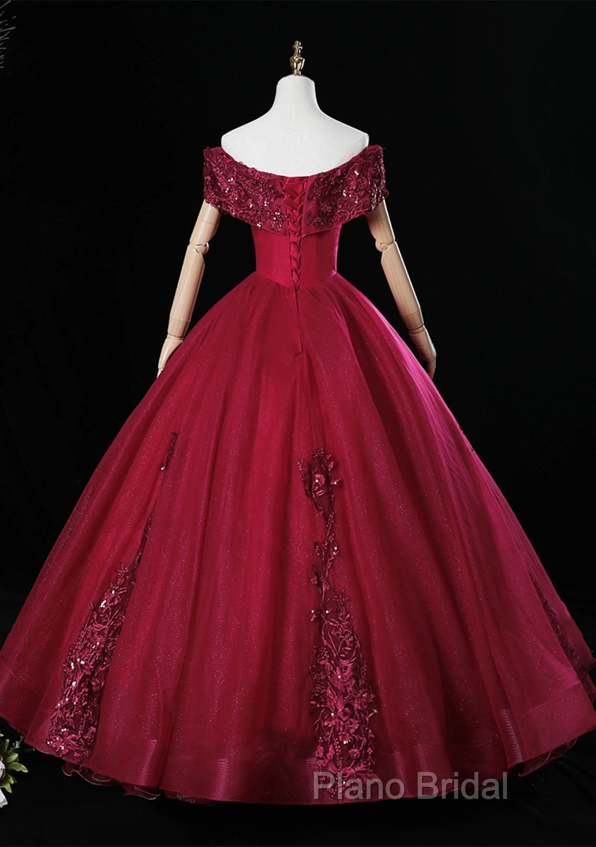 Wine Red Ball Gown Sweetheart Off Shoulder Long Party Dresses, Wine Red Sweet 16 Dresses