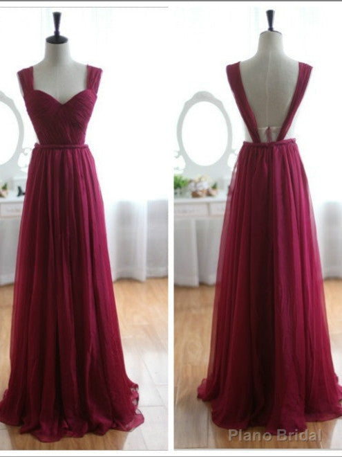 Backless Wine Red/Burgundy Chiffon Prom Dress/Bridesmaid Dress Main image