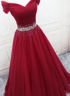 Wine Red Elegant Princess Gown, Handmade Off Shoulder Ball Gowns, Party Dresses