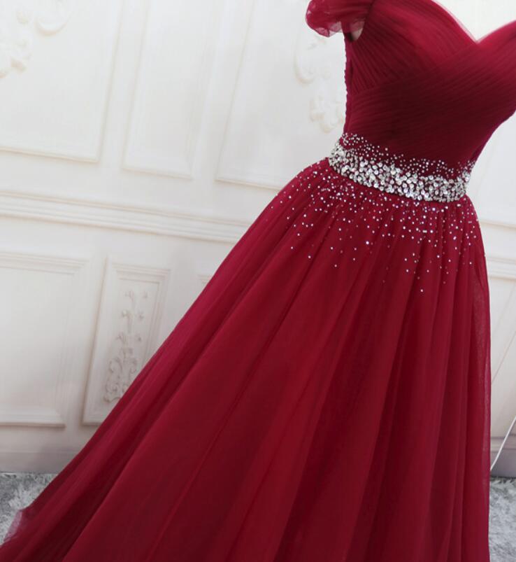 Wine Red Elegant Princess Gown, Handmade Off Shoulder Ball Gowns, Party Dresses
