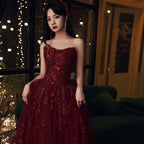 Wine Red Floral Lace And Tulle Long Formal Evening Gown Party Dresses, Burgundy Formal Dresses 2026