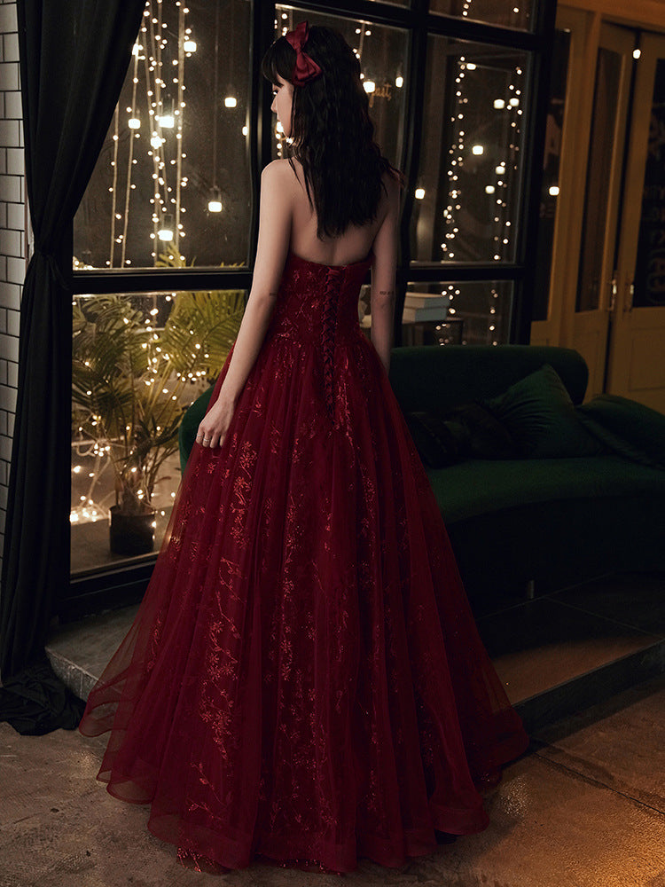 Wine Red Floral Lace And Tulle Long Formal Evening Gown Party Dresses, Burgundy Formal Dresses 2026