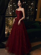 Wine Red Floral Lace And Tulle Long Formal Evening Gown Party Dresses, Burgundy Formal Dresses 2026
