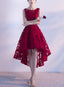 Wine Red Lace High Low Charming Formal Dresses, Junior Party Dresses, Cute Formal Prom Dresses