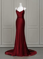 Wine Red Mermaid Backless Long Evening Dress, Wine Red Long Prom Dress