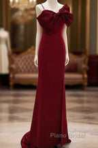 Wine Red Mermaid Evening Gown With Leg Slit, Straps Long Formal Prom Dresses