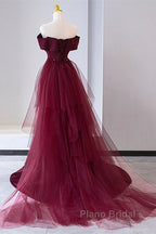 Wine Red Mermaid Lace-Up Satin Long Formal Dresses, Wine Red Off Shoulder Evening Dresses