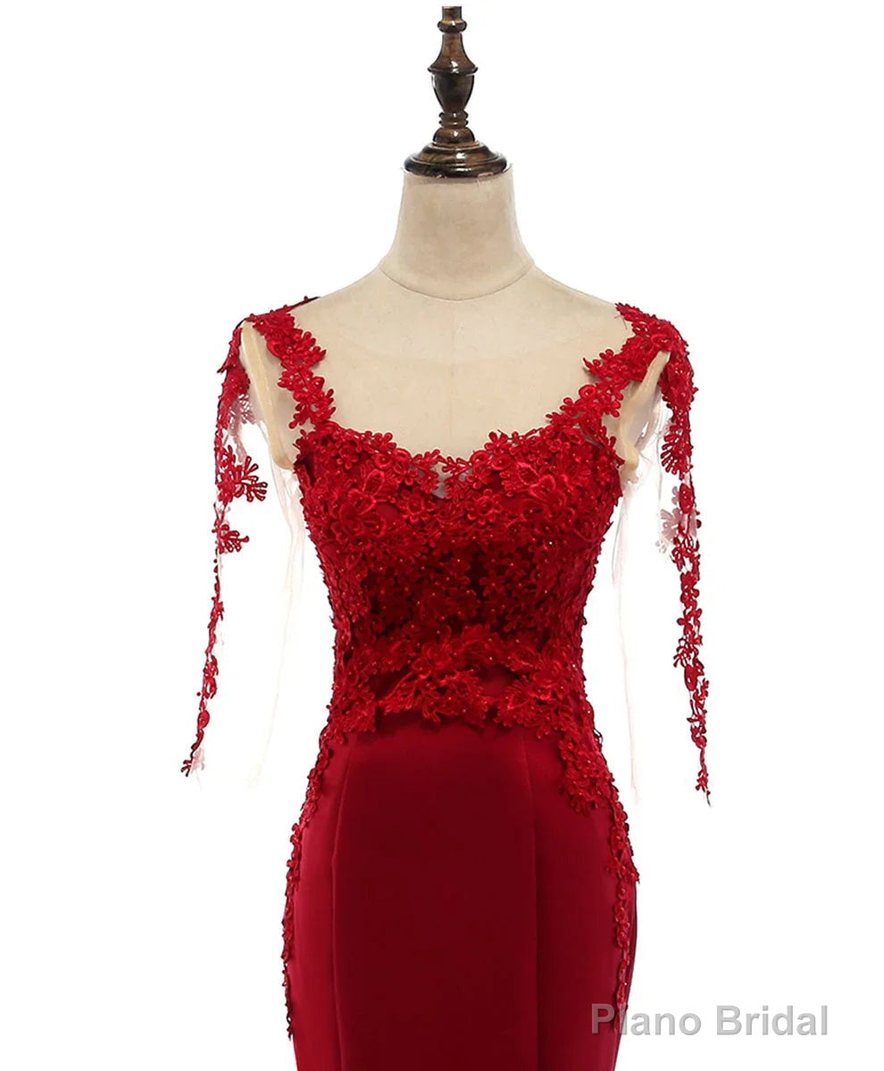 Wine Red Mermaid Long Formal Dress with Lace Wine Red Prom Dress prom dresses shops Secondary image