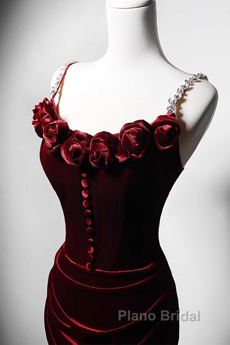 Wine Red Mermaid Straps Beaded Long Formal Dresses, Wine Red Evening Dresses Formal Prom Dresses Secondary image