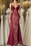 Wine Red Mermaid Straps Sweetheart Party Dresses, Wine Red Lace Formal Prom Dresses