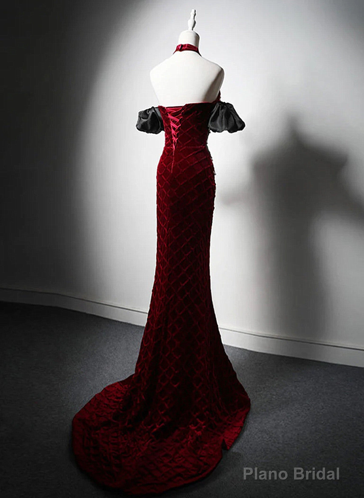 Wine Red Mermaid Velvet Beaded Long Formal Dress, Wine Red Prom Dress Secondary image