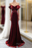 Wine Red Mermaid Velvet Long Party Dresses, Wine Red Formal Prom Dresses Evening Dresses