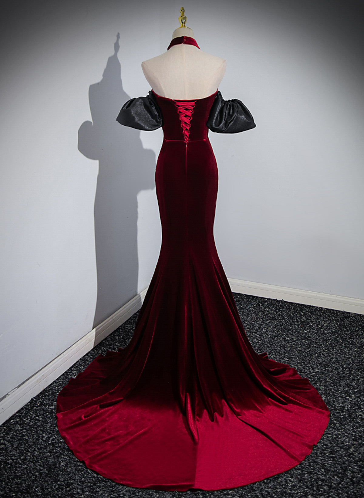 Wine Red Mermaid Velvet Off Shoulder Party Dresses, Wine Red Long Formal Evening Dresses Formal Prom Dresses