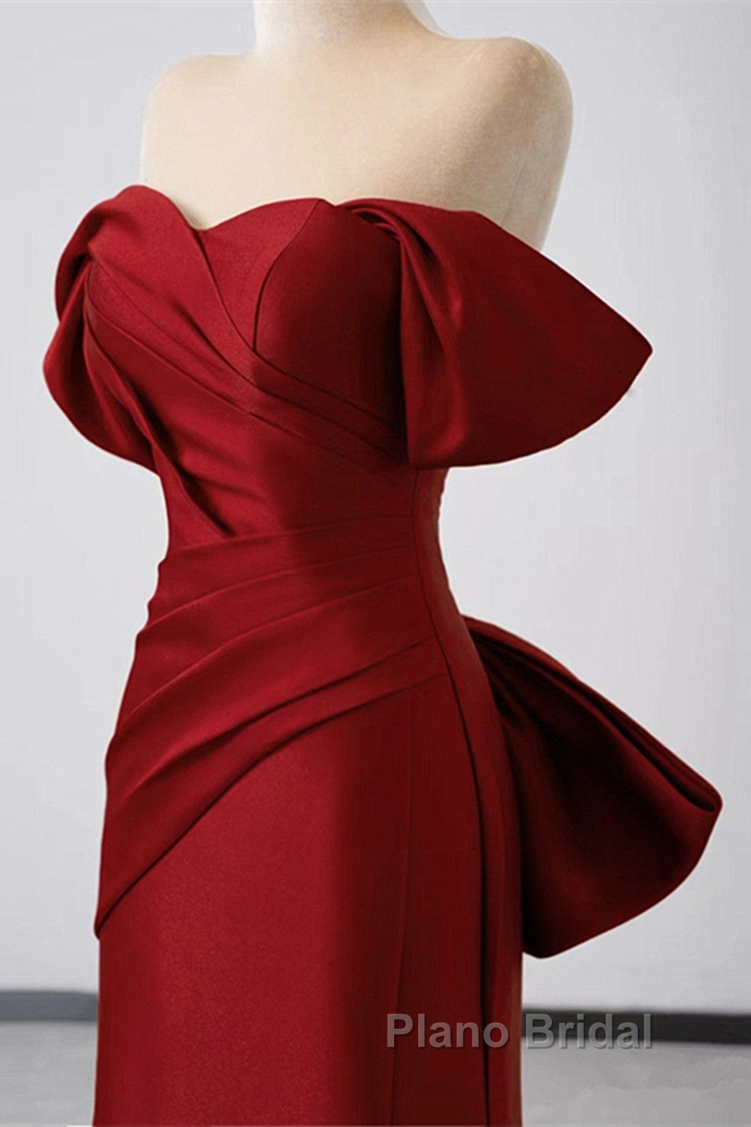 Wine Red Off Shoulder Mermaid Long Party Dresses, Wine Red Evening Dresses Formal Prom Dresses Secondary image