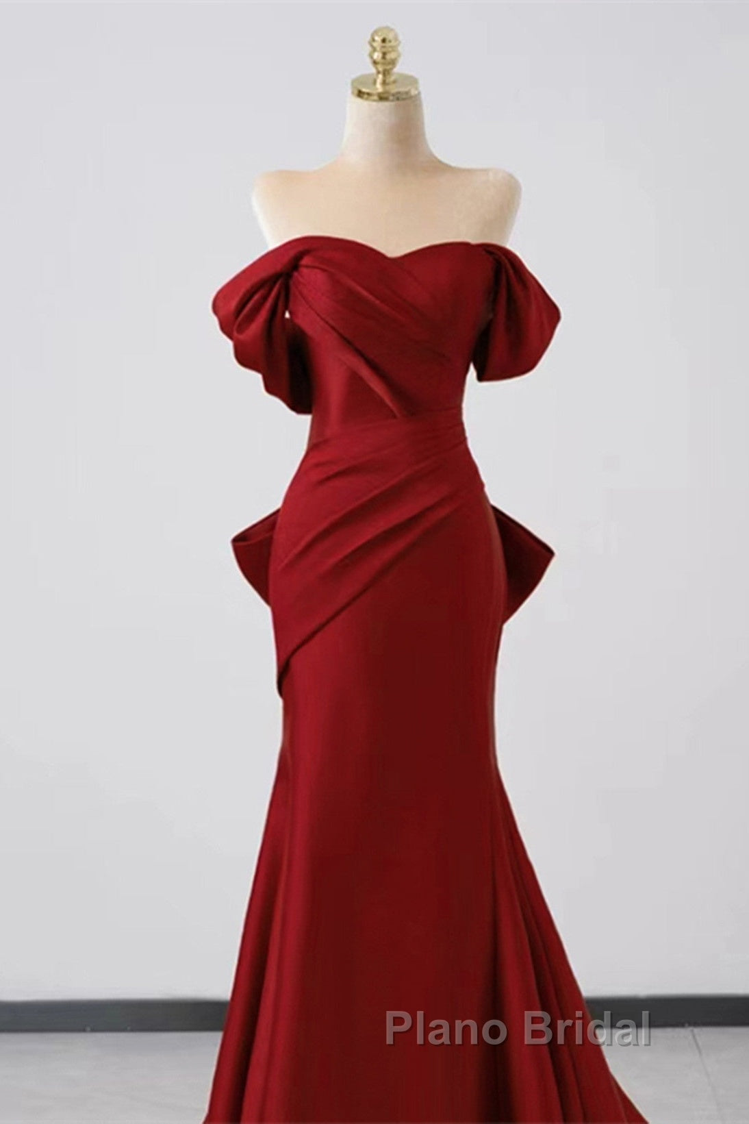 Wine Red Off Shoulder Mermaid Long Party Dresses, Wine Red Evening Dresses Formal Prom Dresses
