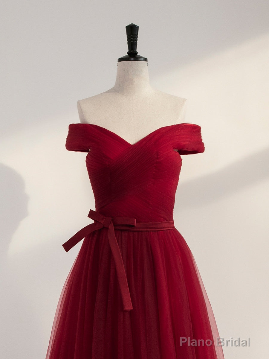 Wine Red Off Shoulder Simple Sweetheart Floor Length Party Dress, Dark Red Formal Dress Secondary image