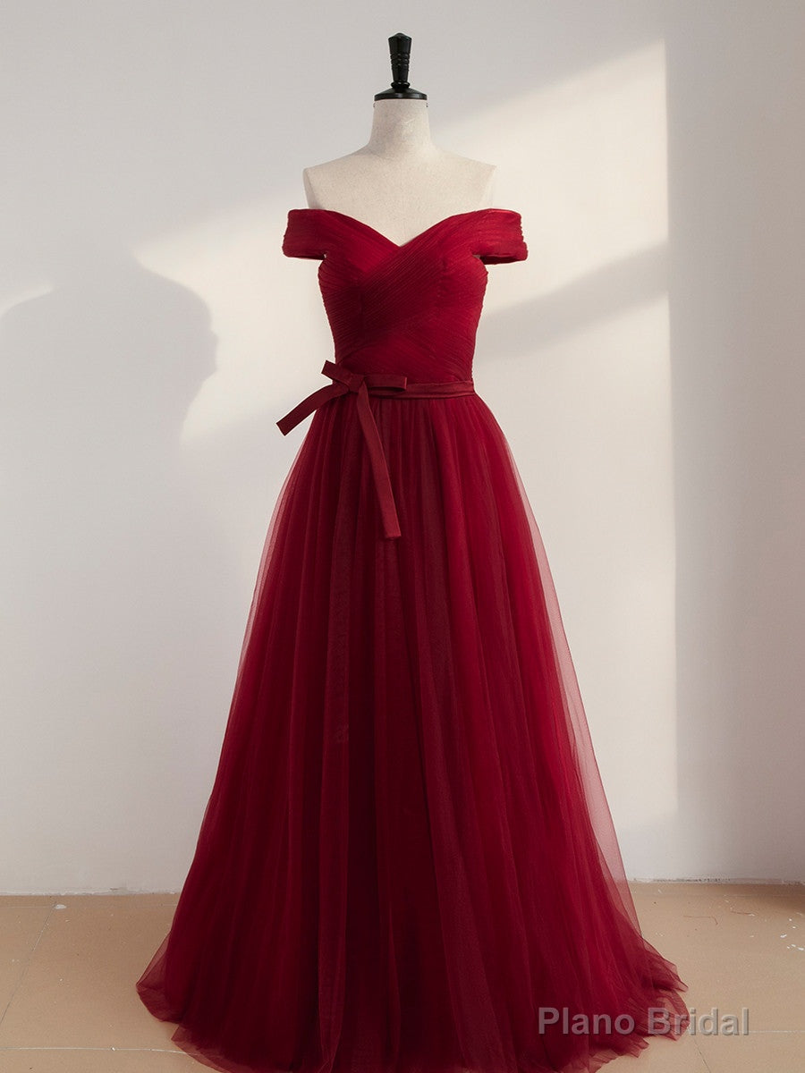 Wine Red Off Shoulder Simple Sweetheart Floor Length Party Dress, Dark Red Formal Dress Main image