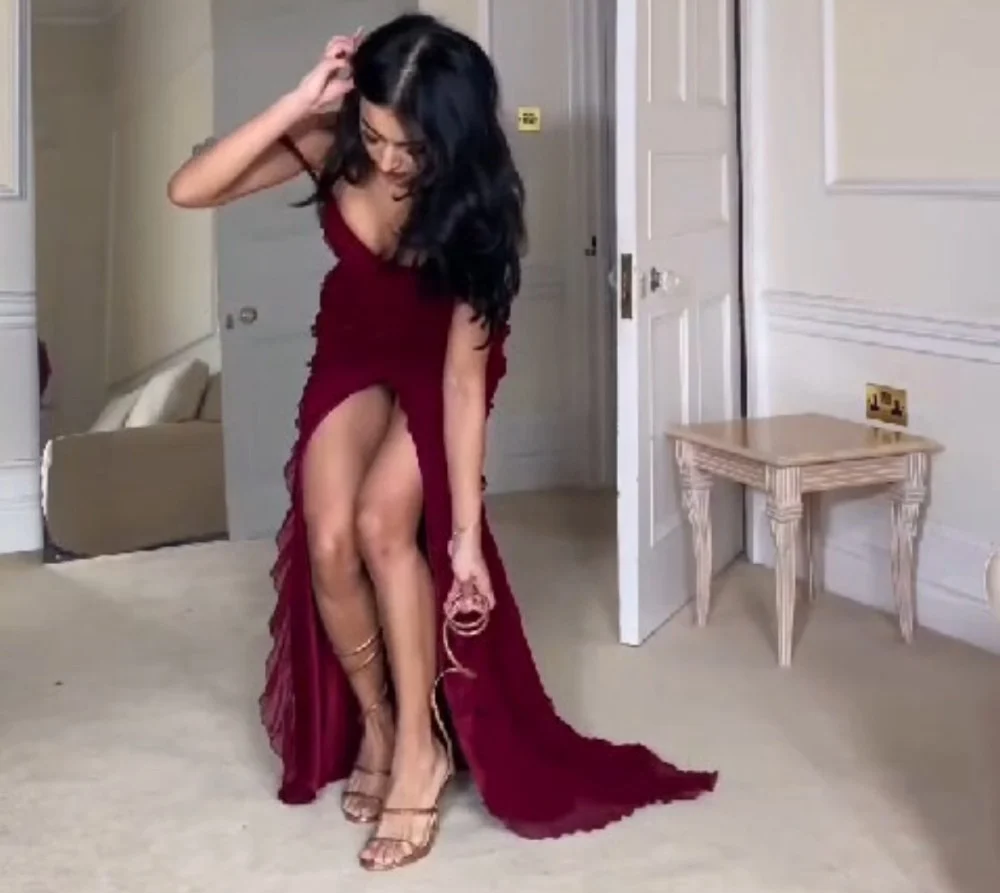 Wine Red Off Shoulder Straps Multi-Layered Ruffles Long Formal Prom Dresses
