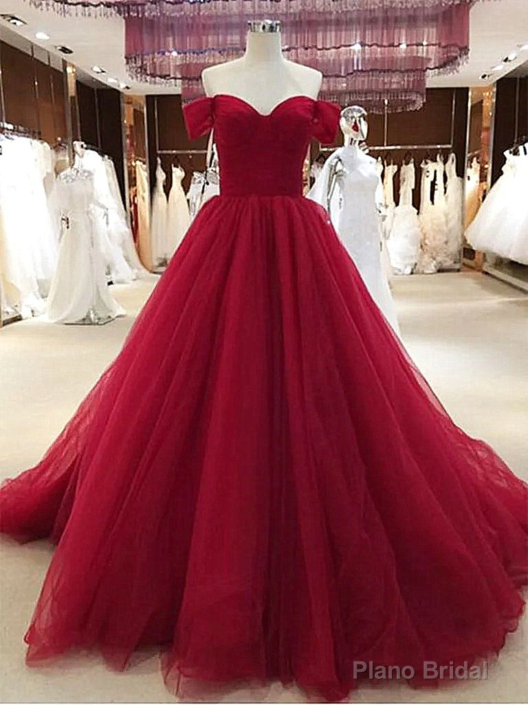 Wine Red Off Shoulder Sweetheart Long Formal Gown, Red Party Dress Main image