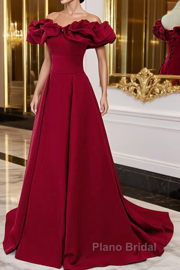 Wine Red Off Shoulder Sweetheart Long Party Dresses, Wine Red Formal Prom Dresses Evening Dresses Main image