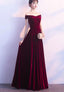 Wine Red Off Shoulder Velvet Long Wedding Party Dresses, Charming Formal Gown