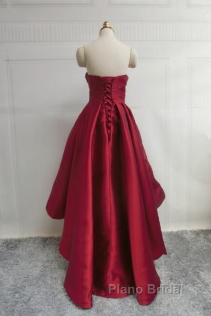 Wine Red Pretty High Low Party Dresses, Wine Red Homecoming Dresses, Lace-Up Junior Formal Prom Dresses Secondary image