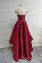 Wine Red Pretty High Low Party Dresses, Wine Red Homecoming Dresses, Lace-Up Junior Formal Prom Dresses